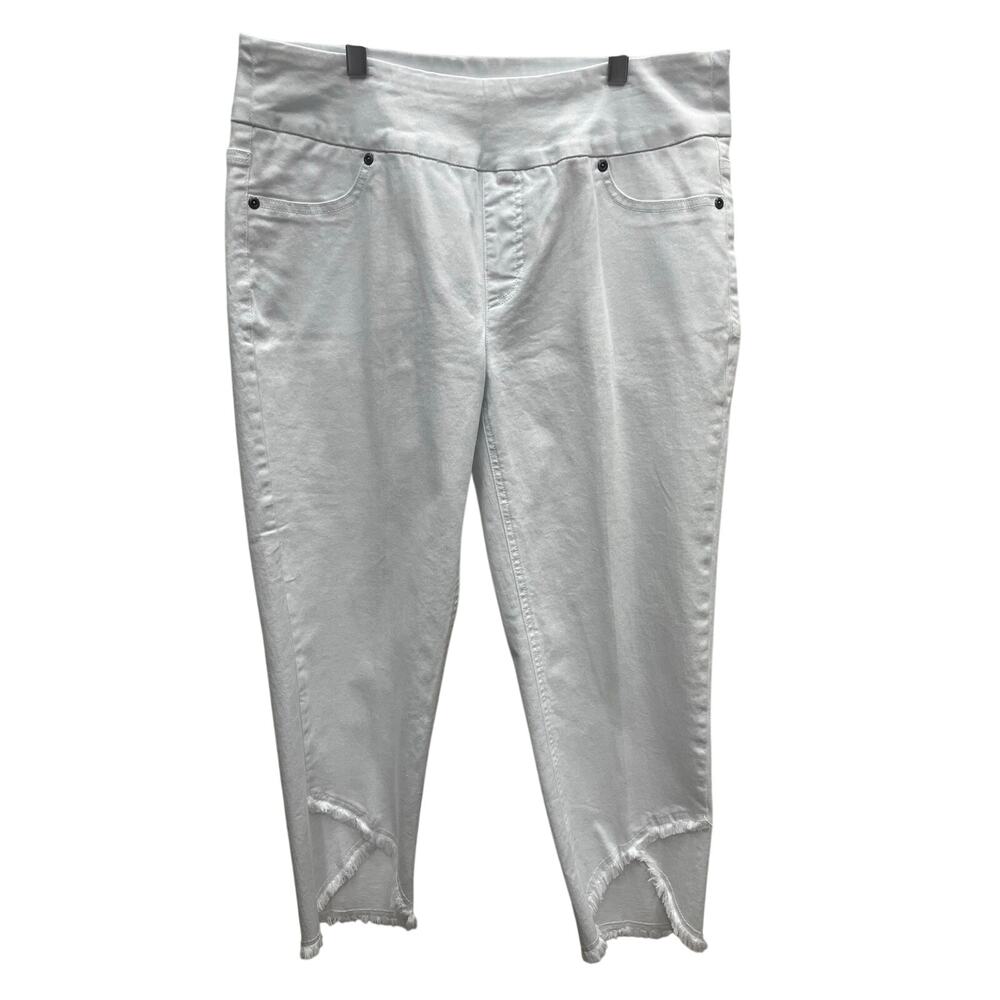 New Slim-sation By Multiples White Crop Jeans Fray Hem Crisscross Detail SZ 10